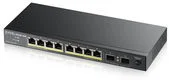 Коммутатор PoE+ Zyxel GS1100-10HP, 8xGE PoE+, 2xSFP, настольный, бесшумный, бюджет PoE 130 Вт