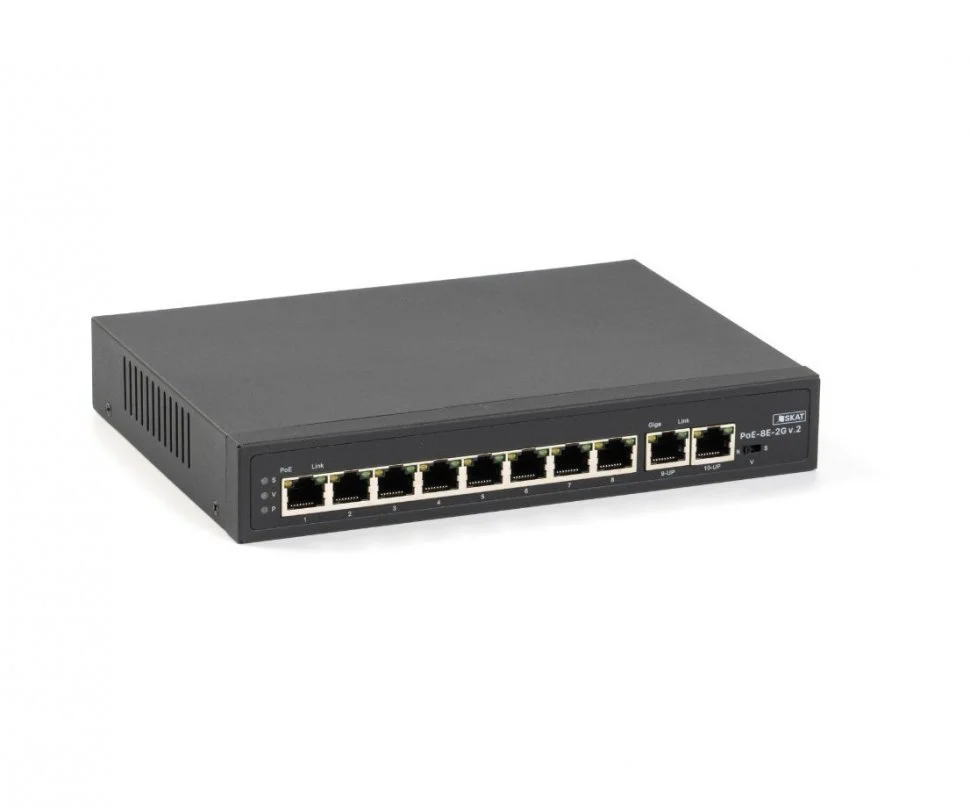 Коммутатор SKAT PoE-8E-2G v.2 PoE Plus 120Вт порты: 8-Ethernet 2-Uplink