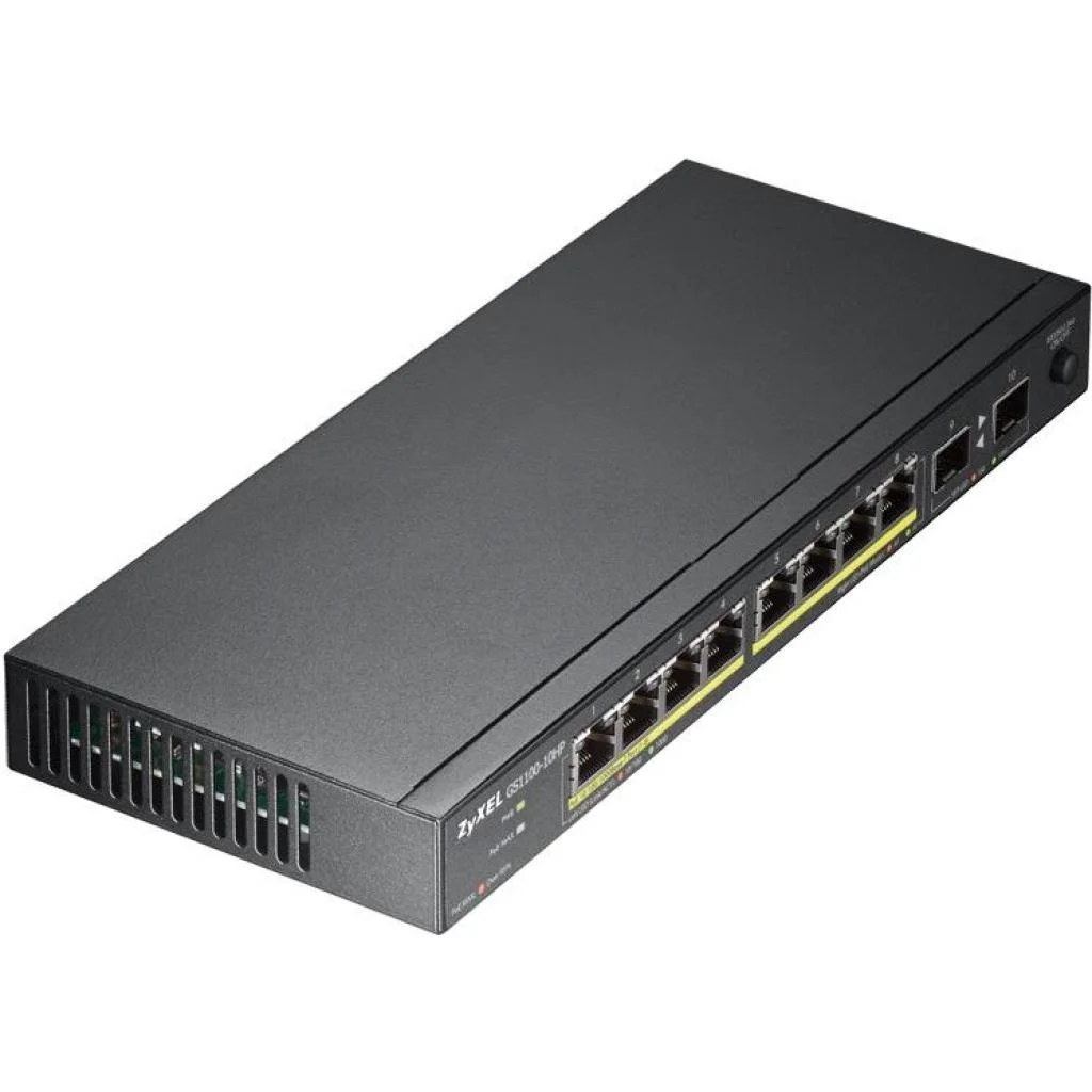Коммутатор Smart L2 PoE+ Zyxel GS1900-8HP, 8xGE PoE+, настольный, бесшумный, бюджет PoE 70 Вт