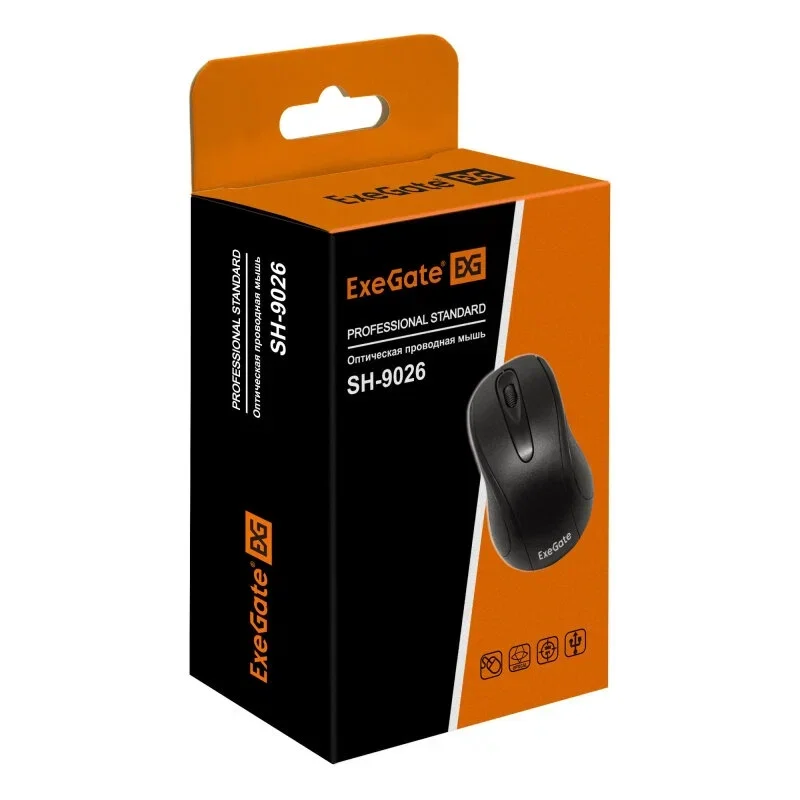 Мышь проводная ExeGate Professional Standard SH-9026 черный, 1000 dpi, USB, кнопки - 3