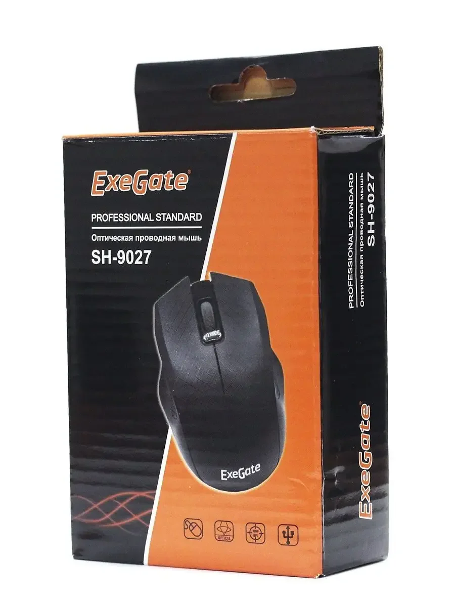 Мышь проводная ExeGate Professional Standard SH-9027 черный, 1000 dpi, USB, кнопки - 3