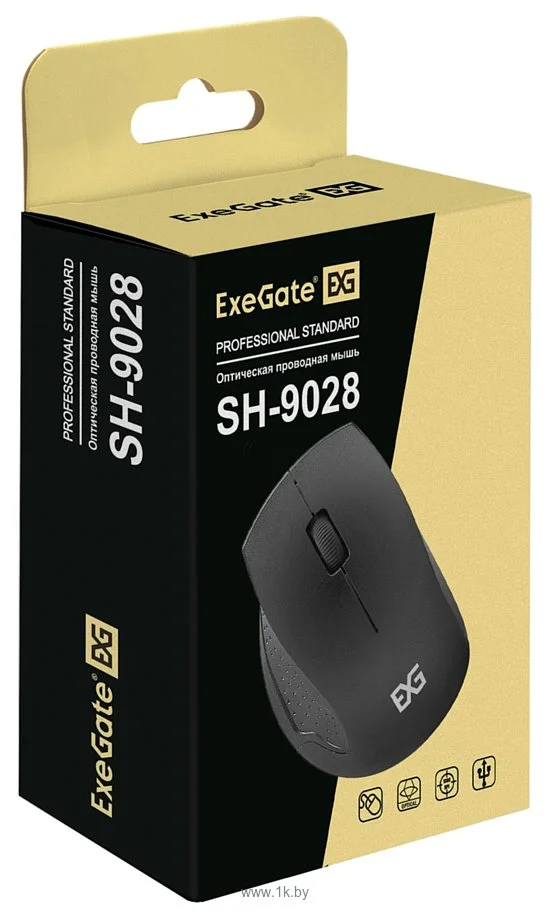 Мышь проводная ExeGate Professional Standard SH-9028 черный, 1000 dpi, USB, кнопки - 3