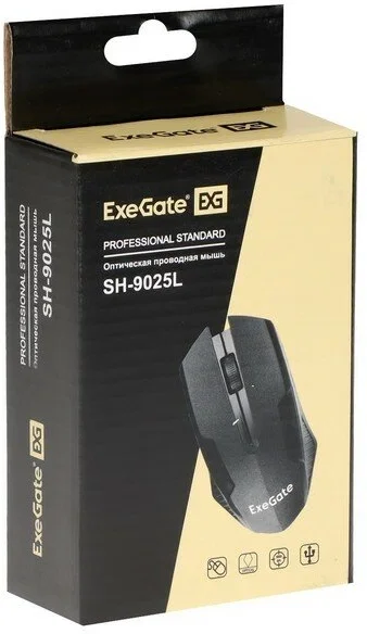 Мышь проводная ExeGate SH-9025L2 OEM черный, 1000 dpi, USB, кнопки - 3