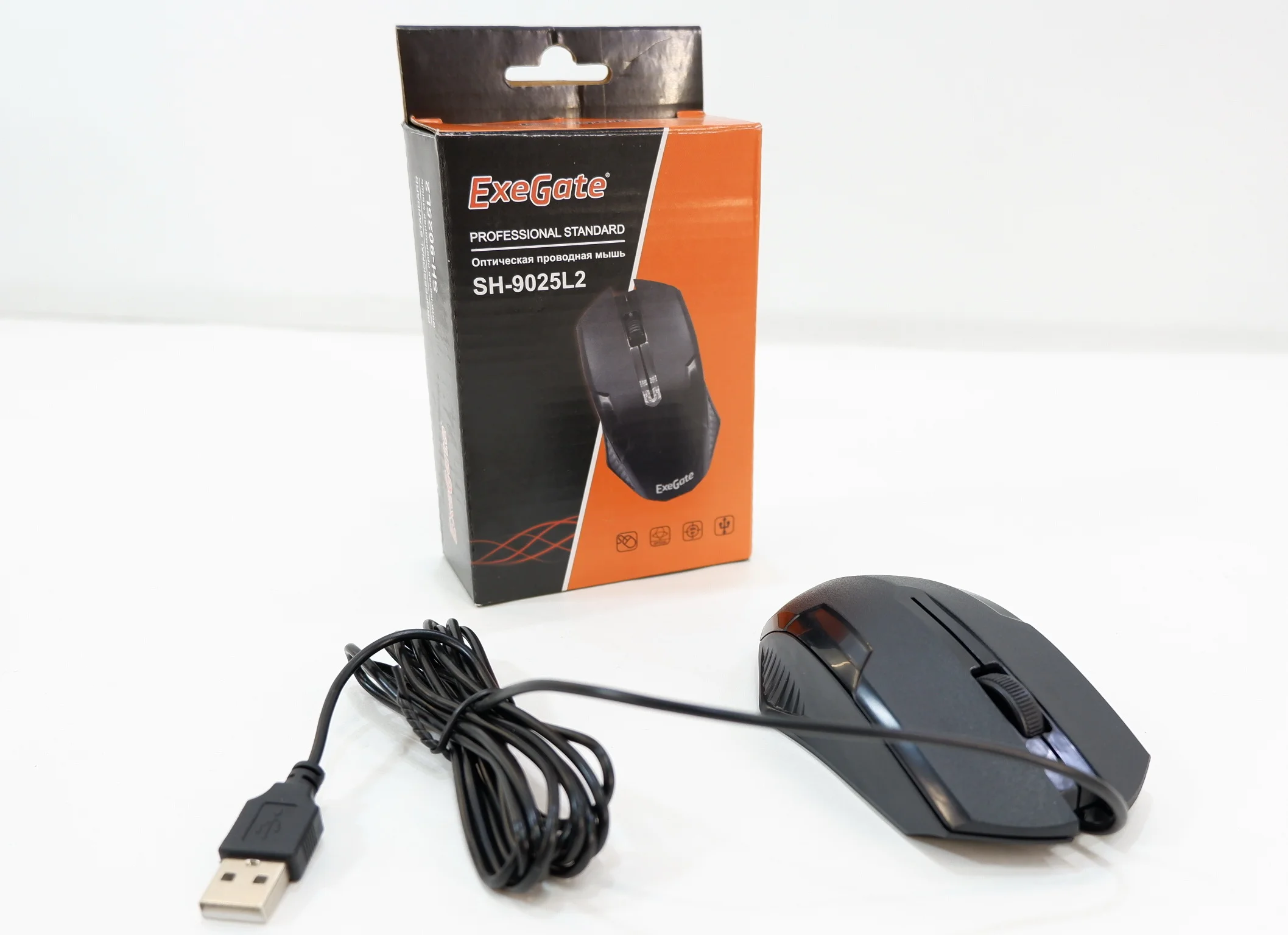 Мышь проводная ExeGate SH-9025L2 OEM черный, 1000 dpi, USB, кнопки - 3