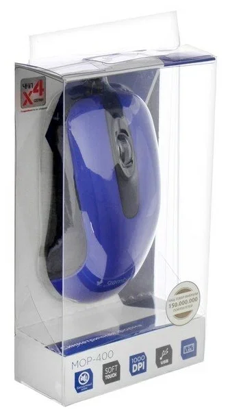 Мышь проводная Gembird MOP-400-B синий, 1000 dpi, USB, кнопки - 3