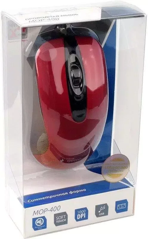 Мышь проводная Gembird MOP-400-R красный, 1000 dpi, USB, кнопки - 3