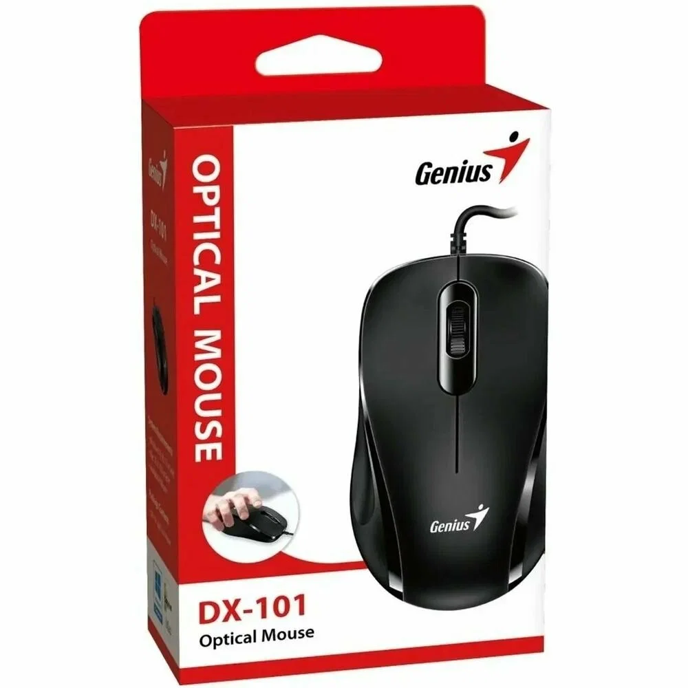 Мышь проводная Genius DX-101 черный, 1200 dpi, USB, кнопки - 3