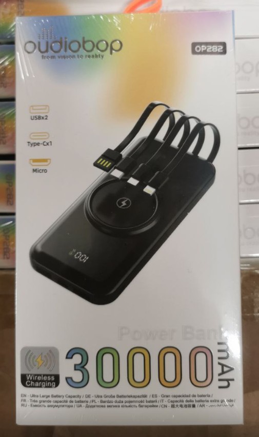 Внешний аккумулятор (Power Bank) 30 000mAh (OP282) индикация, 4 кабеля oudiobop