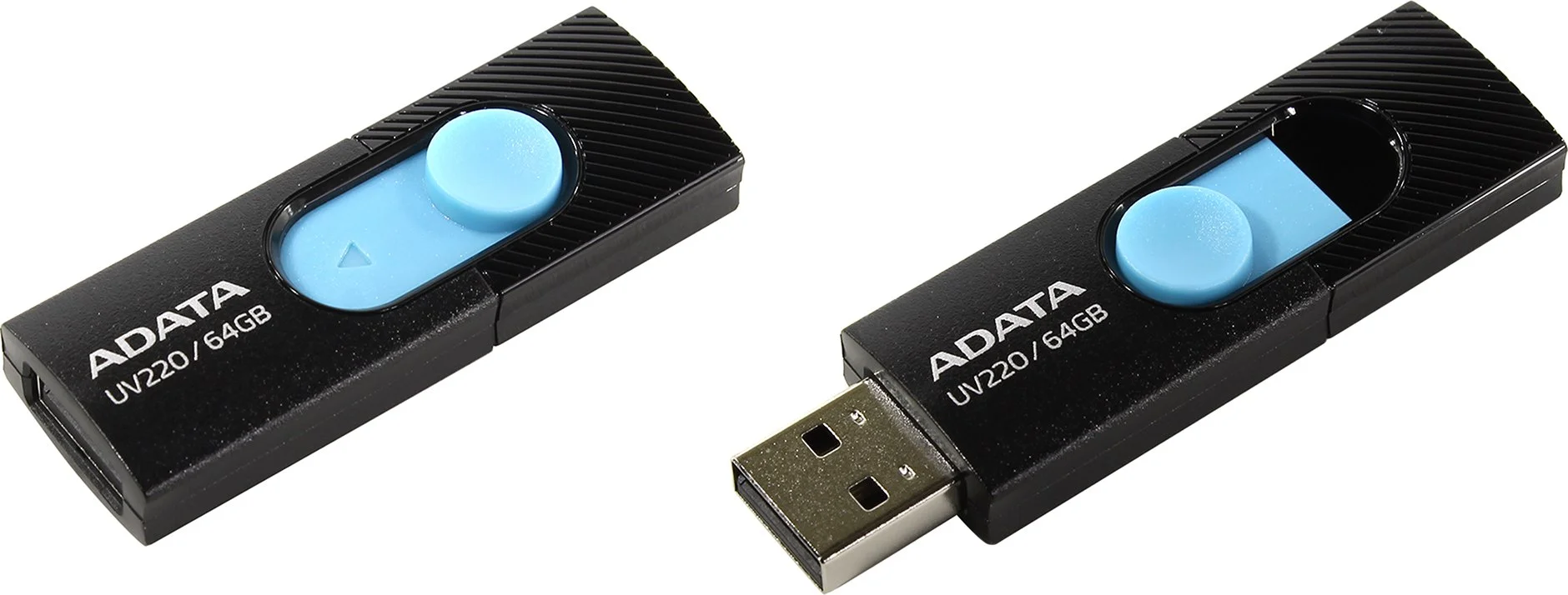 Флешка USB ADATA UV220 (AUV220-64G-RBKBL), 64Gb, USB 2.0, R/W 15/5, черный/голубой