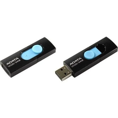 Флешка USB ADATA UV220 (AUV220-64G-RBKBL), 64Gb, USB 2.0, R/W 15/5, черный/голубой