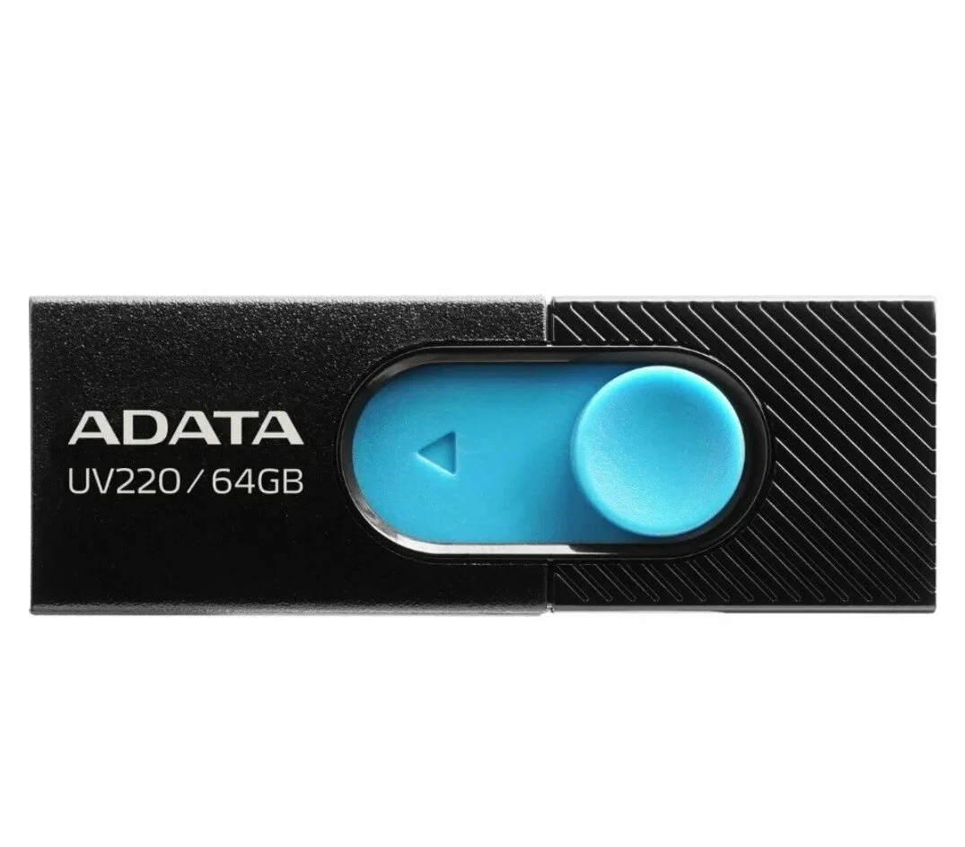 Флешка USB ADATA UV220 (AUV220-64G-RBKBL), 64Gb, USB 2.0, R/W 15/5, черный/голубой
