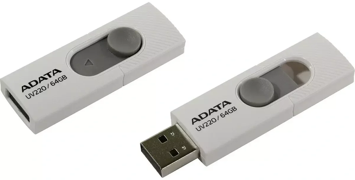 Флешка USB ADATA UV220 (AUV220-64G-RWHGY), 64Gb, USB 2.0, R/W 15/5, белый/серый