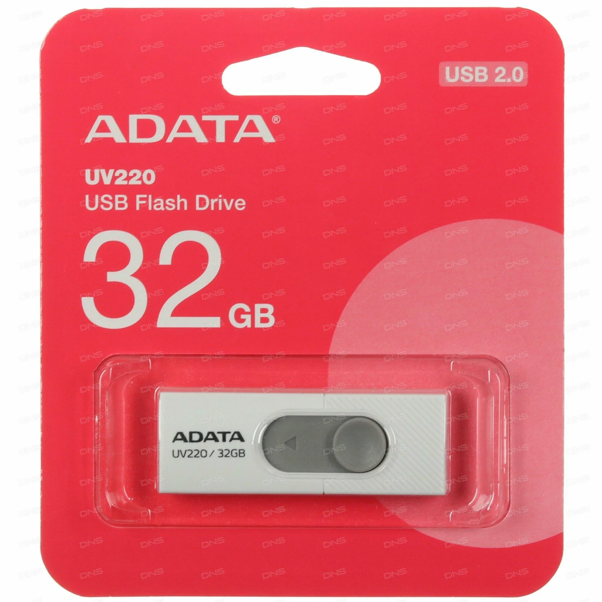 Флешка USB ADATA UV220 (AUV220-64G-RWHGY), 64Gb, USB 2.0, R/W 15/5, белый/серый
