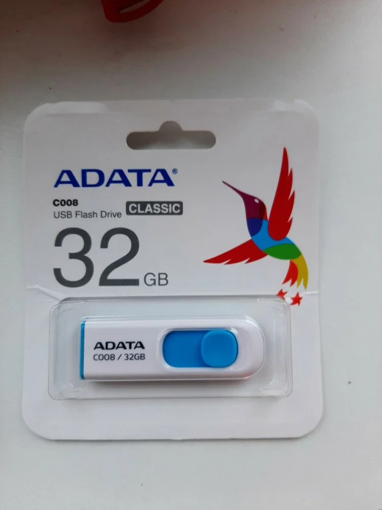 Флешка USB ADATA С008 (AC008-32G-RKD), 32Gb, USB 2.0, R/W 15/5, черный/красный