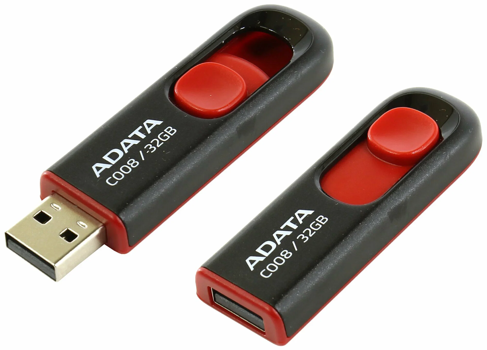 Флешка USB ADATA С008 (AC008-32G-RKD), 32Gb, USB 2.0, R/W 15/5, черный/красный