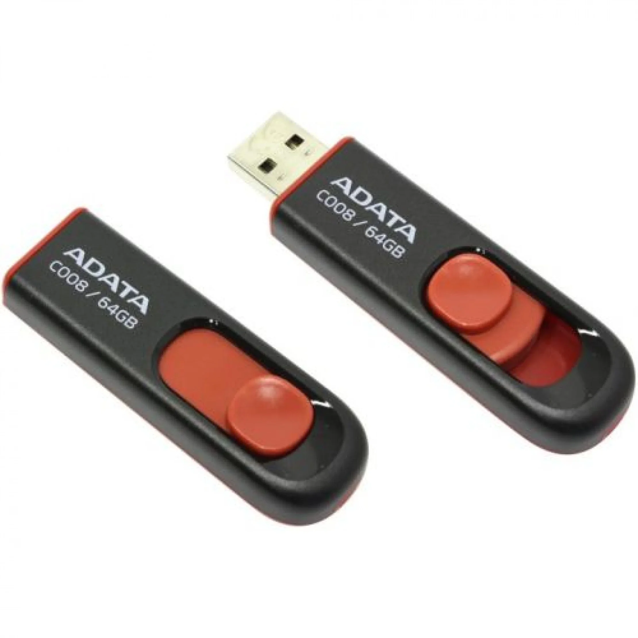 Флешка USB ADATA С008 (AC008-64G-RKD), 64Gb, USB 2.0, R/W 15/5, черный/красный