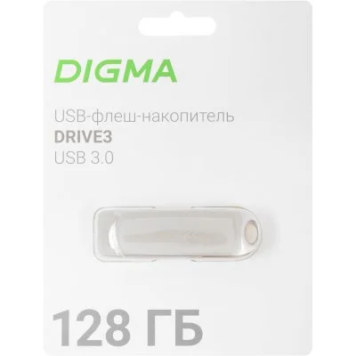 Флешка USB Digma DRIVE3 (DGFUM128A30SR), 128Gb, USB 3.0, R/W 70/30, серебристый
