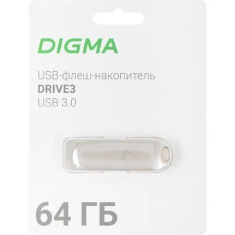 Флешка USB Digma GDRIVE3 (DGFUM064A30SR), 64Gb, USB 3.0, R/W 70/30, серебристый