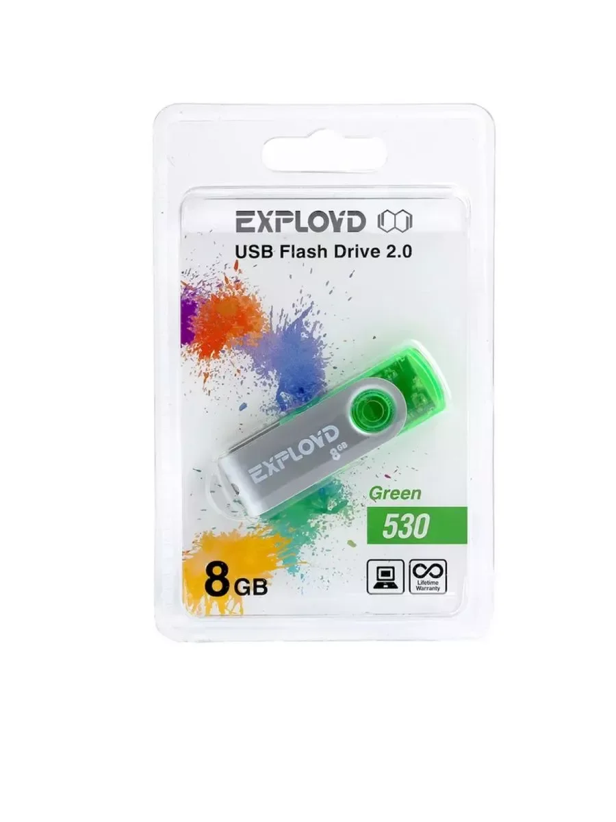Флешка USB Exployd 530 Green (EX032Gb530-G), 32Gb, USB 2.0, R/W 20/10, зеленый
