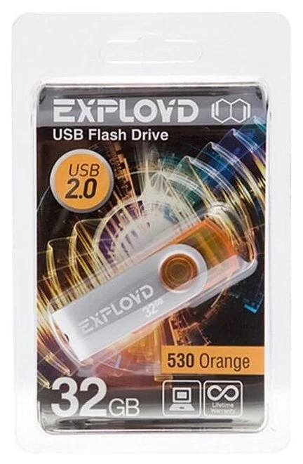 Флешка USB Exployd 530 Orange (EX032Gb530-O), 32Gb, USB 2.0, R/W 20/10, оранжевый