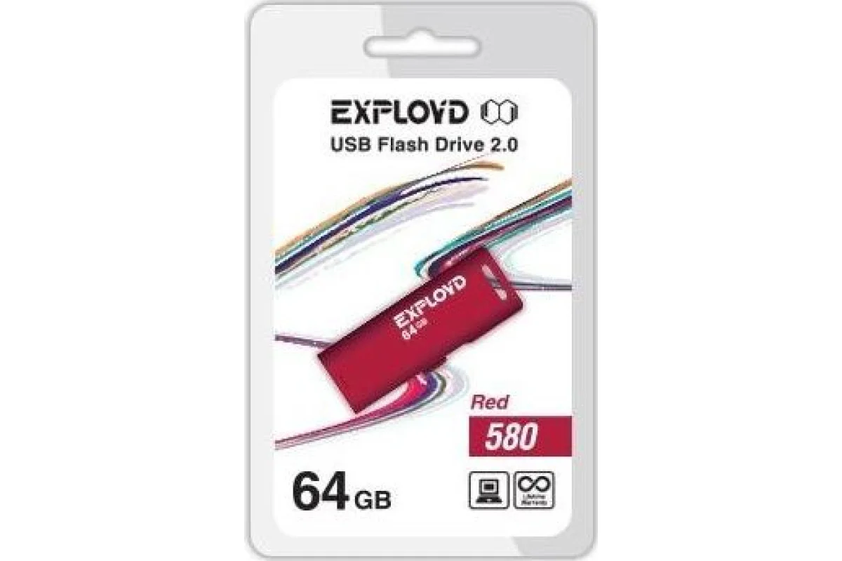 Флешка USB Exployd 580 Red (EX-32Gb-580-Red), 32Gb, USB 2.0, R/W 15/8, красный