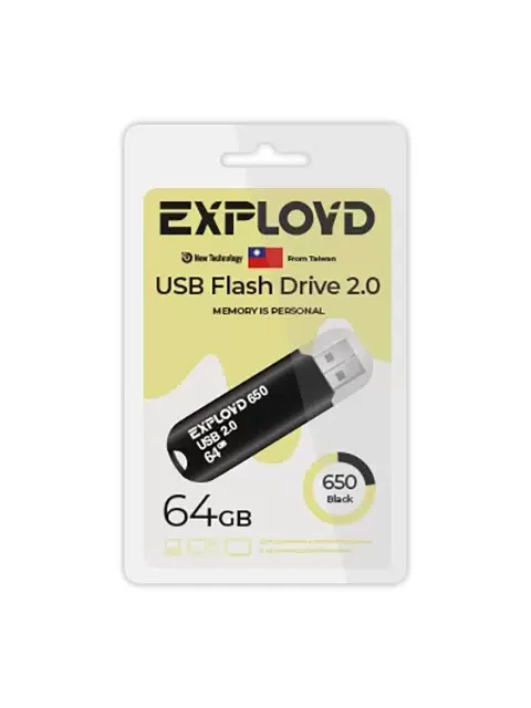 Флешка USB Exployd 650 Black (EX-64Gb-650-Black), 64Gb, USB 2.0, R/W 15/8, черный