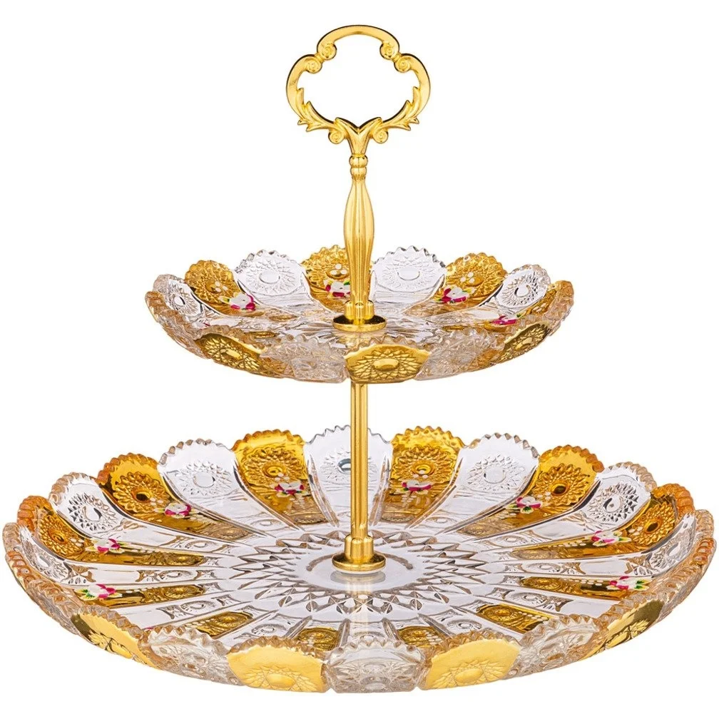 ФРУКТОВНИЦА 2-Х ЯРУСНАЯ "LEFARD GOLD GLASS" ДИАМЕТР=17/30 СМ. ВЫСОТА=28,5 СМ. (КОР=6ШТ.)