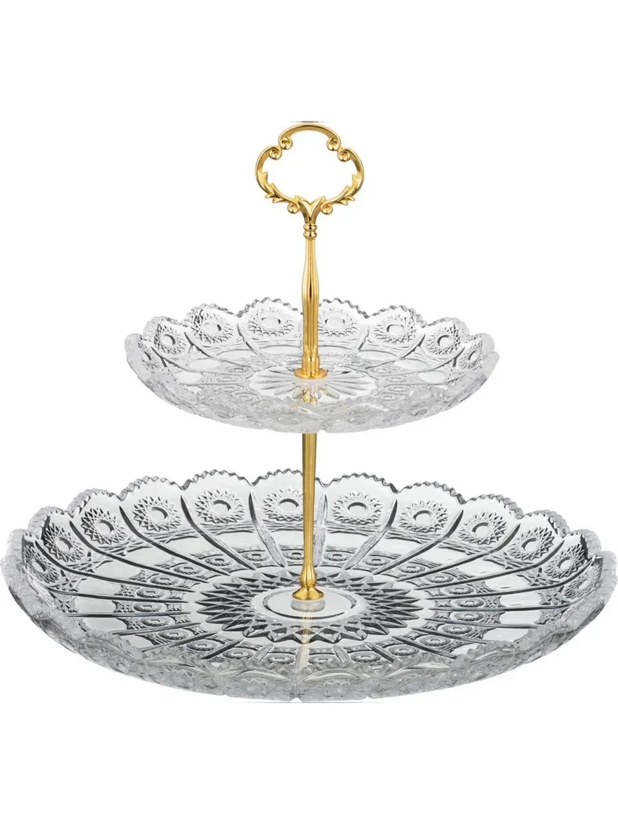 ФРУКТОВНИЦА 2-Х ЯРУСНАЯ "LEFARD GOLD GLASS" ДИАМЕТР=17/30 СМ. ВЫСОТА=28,5 СМ. (КОР=6ШТ.)