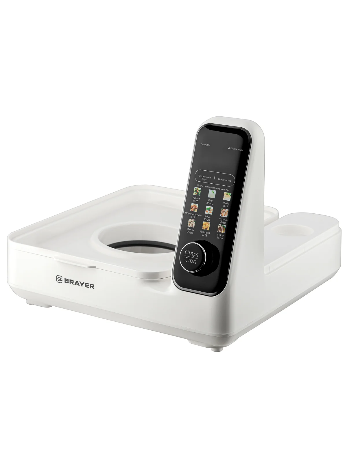 Пароварка BRAYER BR2860, 2050Вт, 10л, ёмк. для воды 2л,тайм 2-24ч, сенс.упр. самоочистка,автоотключ