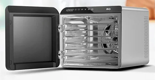 Электросушка BQ FD1006 Черный-стальной 600 Вт. 30-75 °С. 7 поддонов + 7 сетчатых листов + 7 пастилы