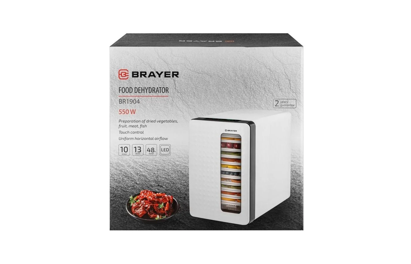 Электросушка BRAYER BR1904, 550 Вт, 10 поддон,разм 23,5*36 см,регул темп, тайм 48ч
