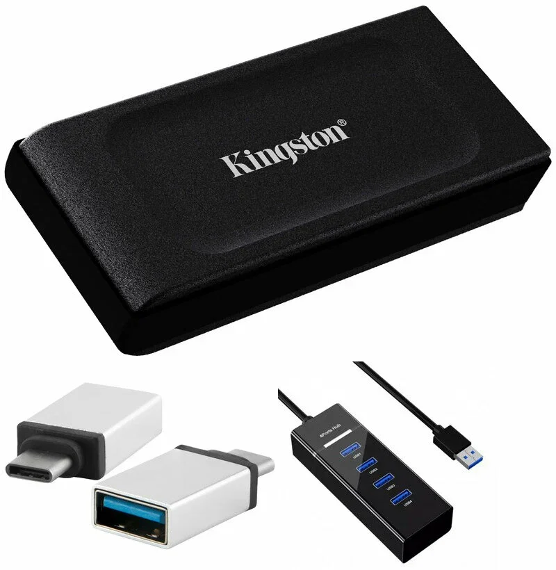Внешний SSD Kingston XS1000, 2TB, USB 3.2 Gen 2 Type-C, R/W 1050/1000, черный