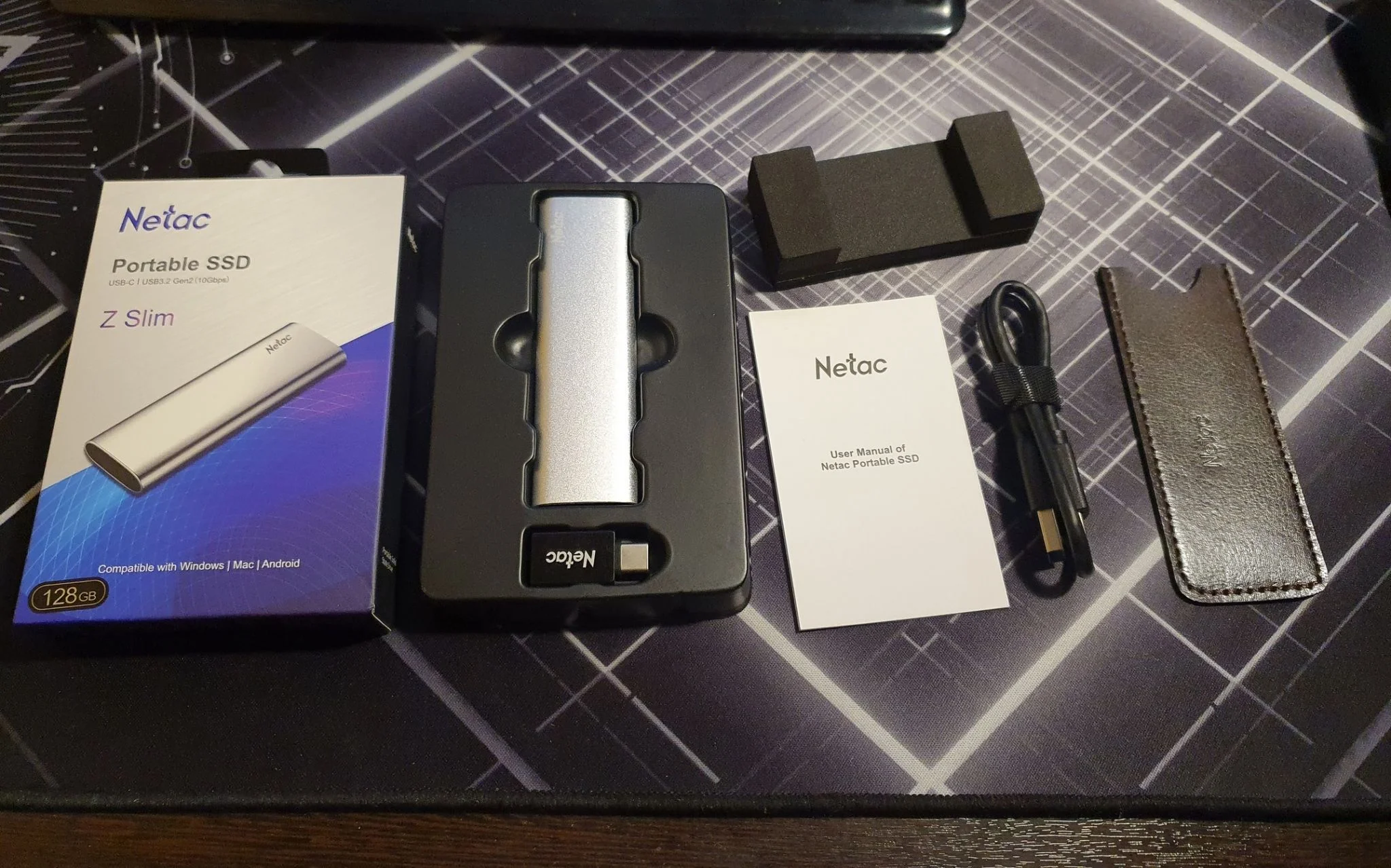 Внешний SSD Netac Z SLIM, 128 GB, USB 3.2 Gen 2 Type-C, R/W 520/480, черный