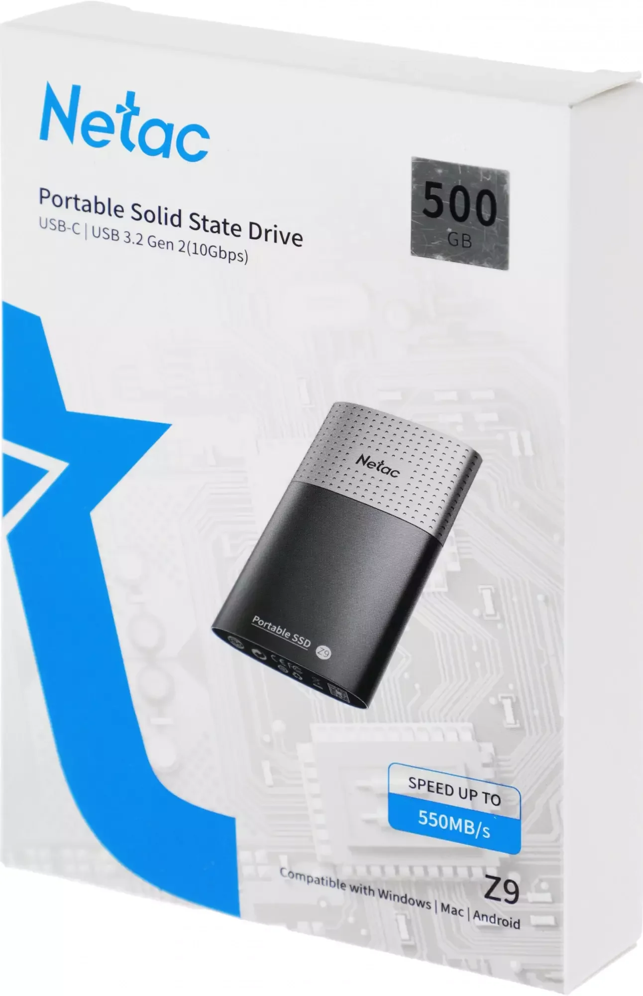 Внешний SSD Netac Z SLIM, 2TB, USB 3.2 Gen 2 Type-C, R/W 550/480, черный