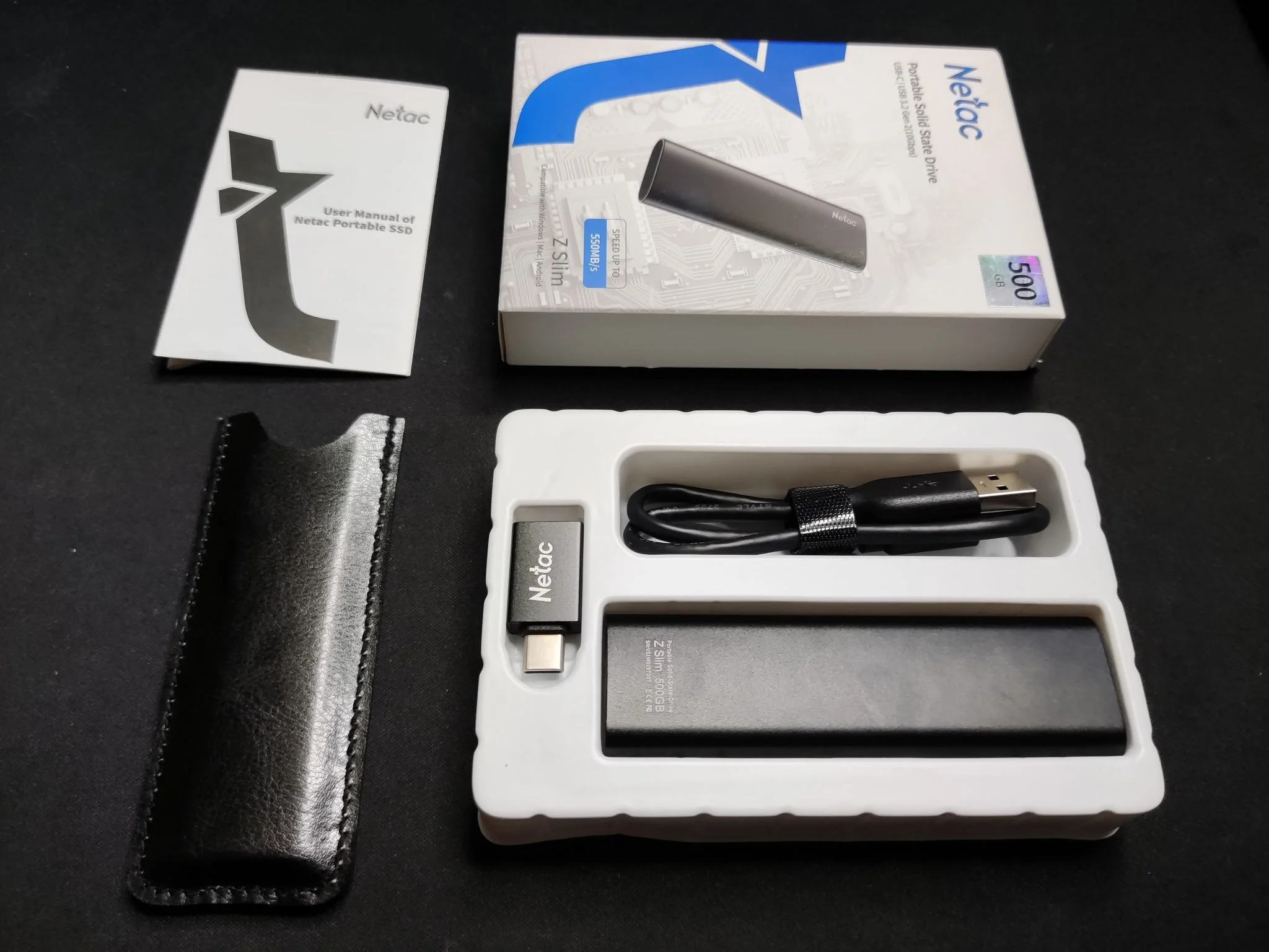 Внешний SSD Netac Z SLIM, 500 Gb, USB 3.2 Gen 2 Type-C, R/W 550/480, черный