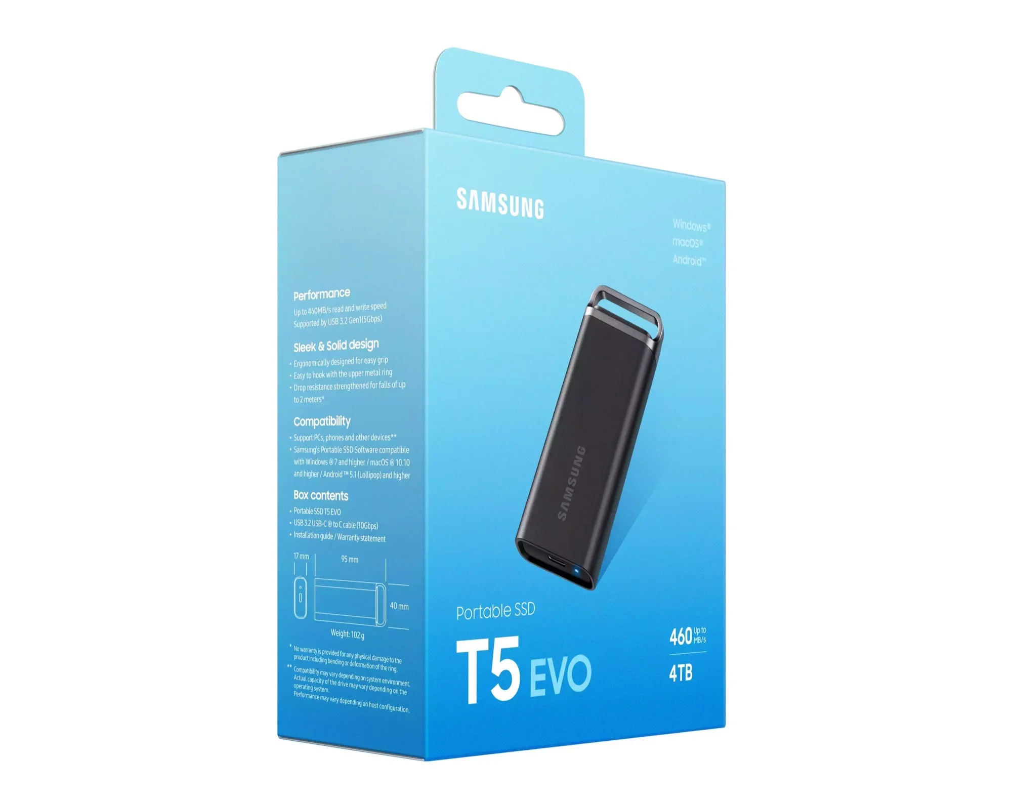 Внешний SSD Samsung T5 EVO, 2TB, USB 3.2 Gen 1 Type-C, R/W 460/460, черный