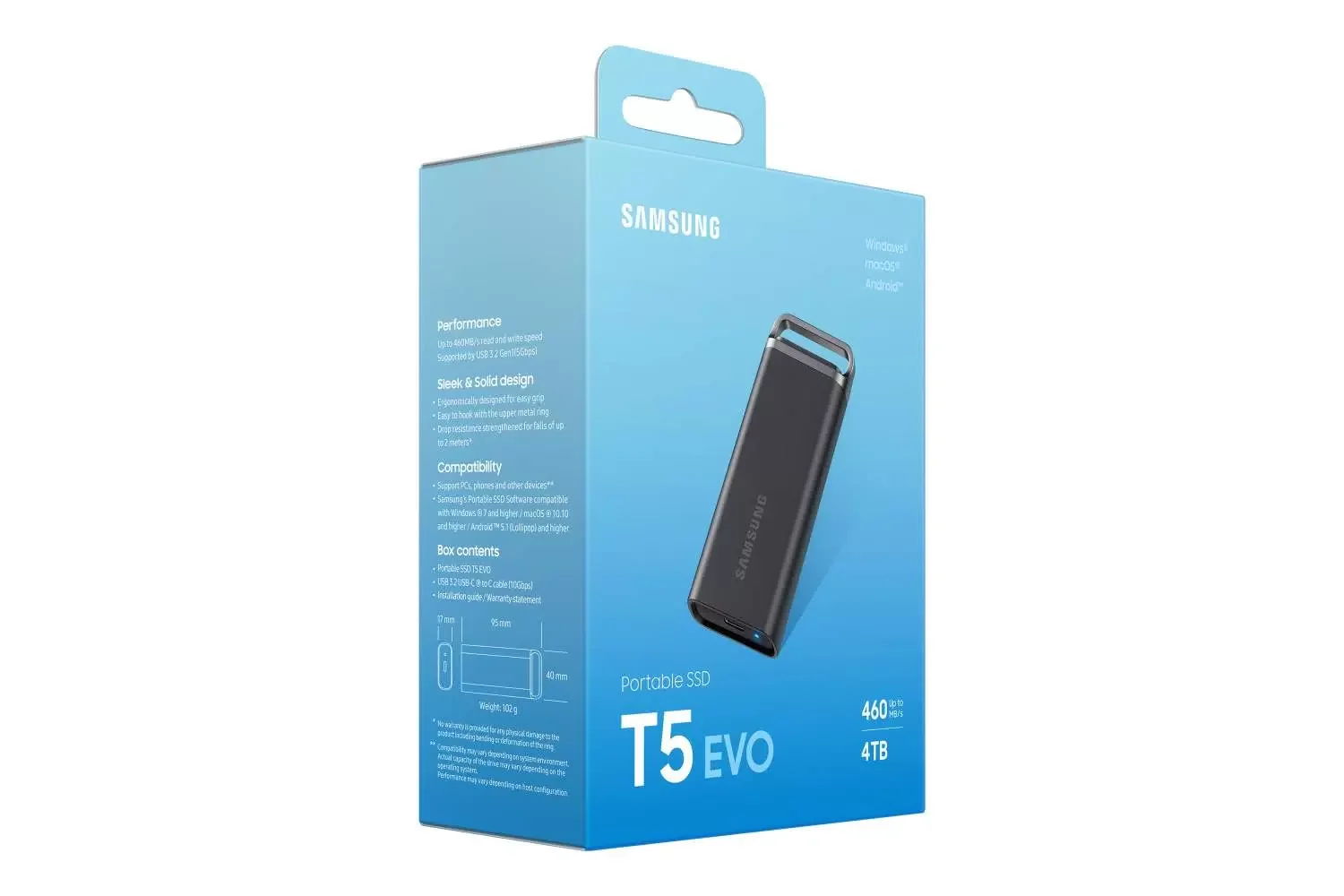 Внешний SSD Samsung T5 EVO, 4TB, USB 3.2 Gen 1 Type-C, R/W 460/460, черный
