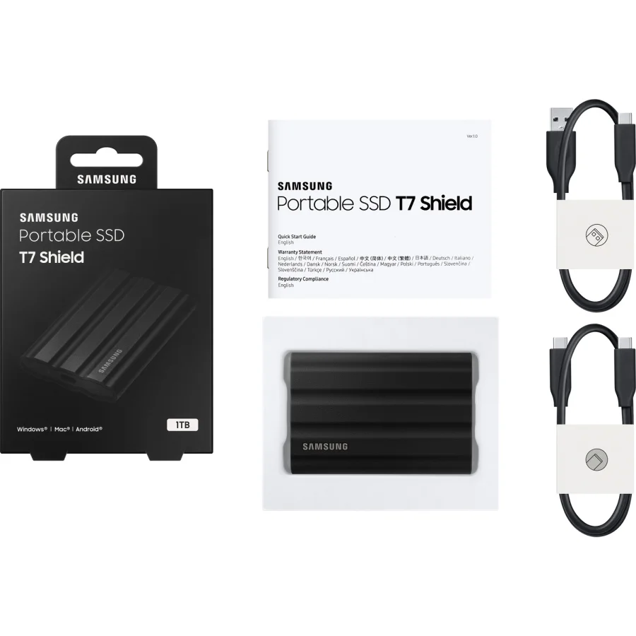 Внешний SSD Samsung T7 Shield, 2TB, USB 3.2 Gen 2 Type-C, R/W 1050/1000, черный