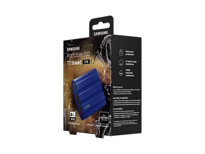 Внешний SSD Samsung T7 Shield, 2TB, USB 3.2 Gen 2 Type-C, R/W 1050/1000, черный