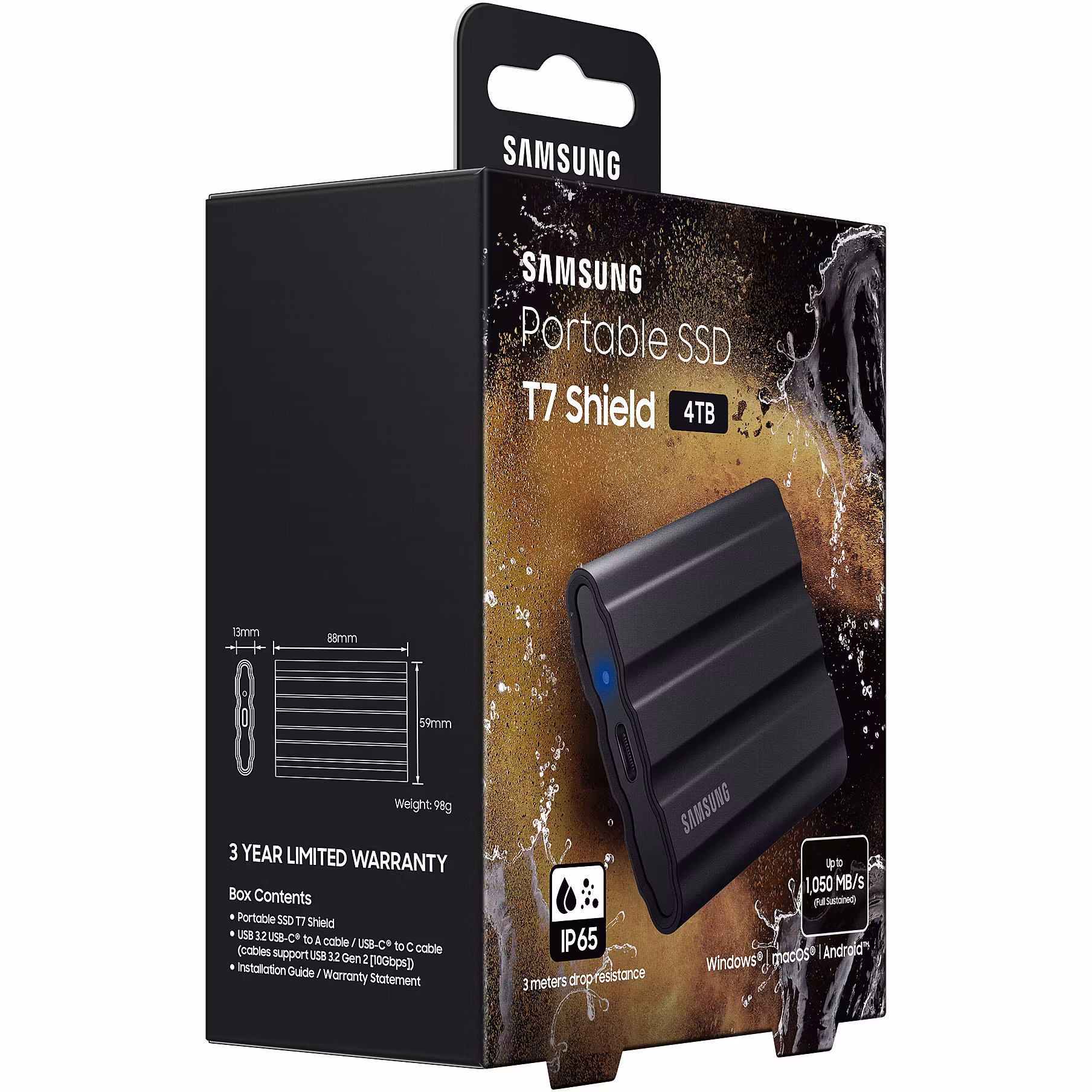 Внешний SSD Samsung T7 Shield, 4TB, USB 3.2 Gen 2 Type-C, R/W 1050/1000, черный
