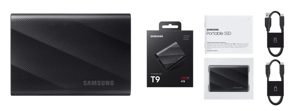 Внешний SSD Samsung T9, 4TB, USB 3.2 Gen 2x2 Type-C, R/W 2000/2000, черный