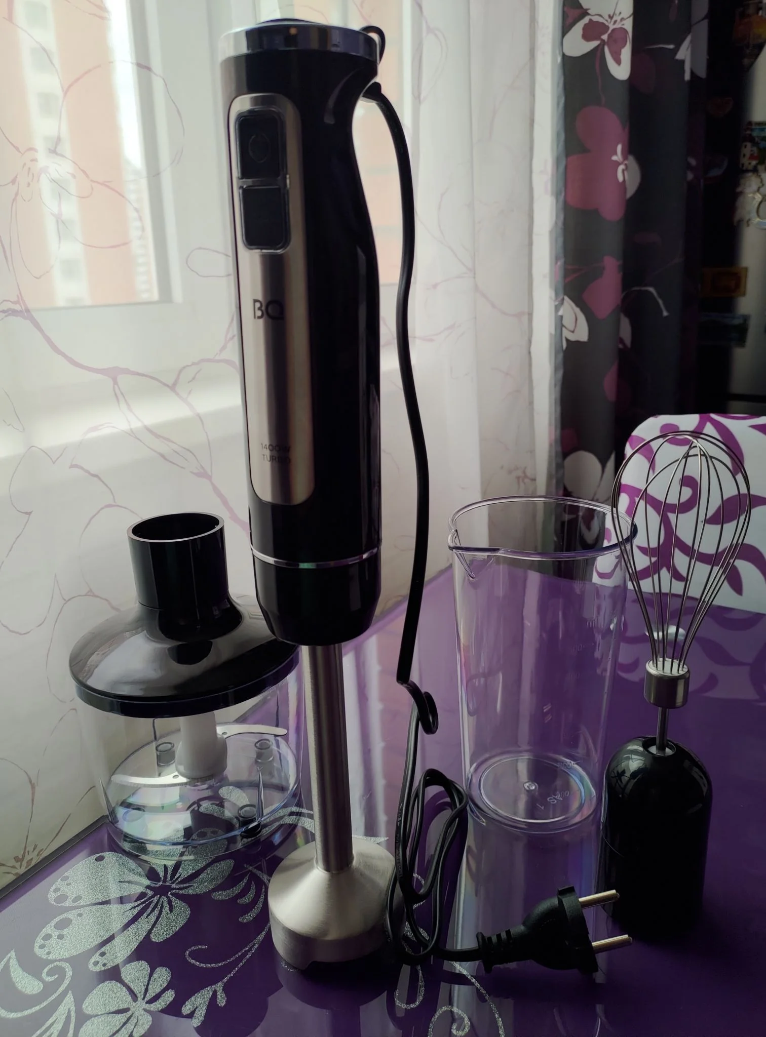 Блендер погружной BQ-HB1233SS Black-Steel  (Черный-Стальной) 3 в 1 Чаша 0.86 л 1400 Вт