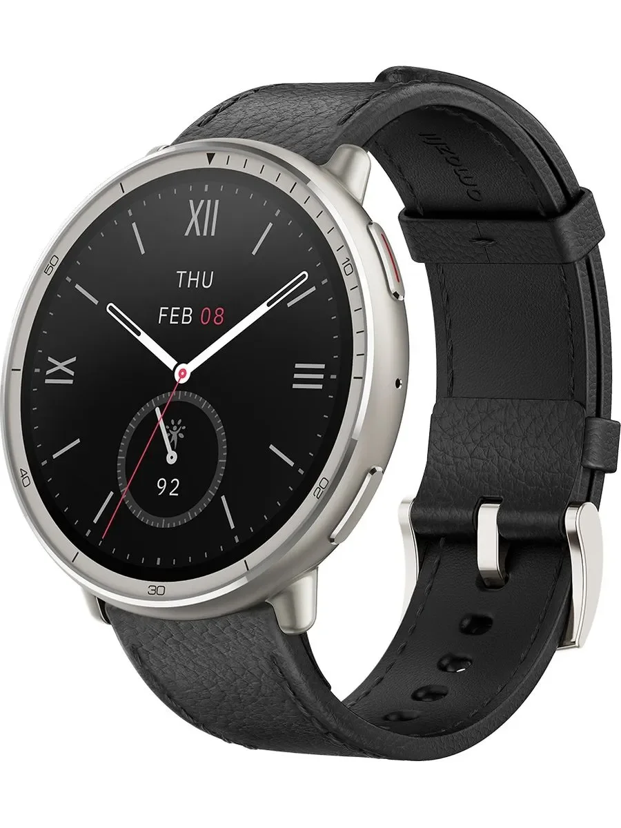 Умные часы Amazfit Active 2R A2437 Premium 43.9мм 1.32" AMOLED корп.серебристый рем.черный разм.брасл.:150-210мм (1746931)