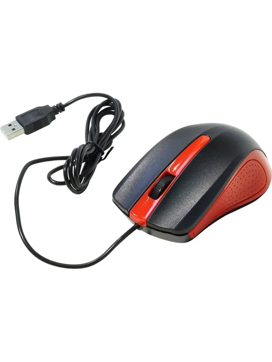 Мышь проводная Oklick 225M черный/красный, 1200 dpi, USB, кнопки - 3