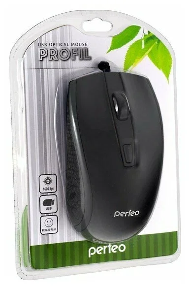 Мышь проводная Perfeo PROFIL черный, 1600 dpi, USB, кнопки - 4
