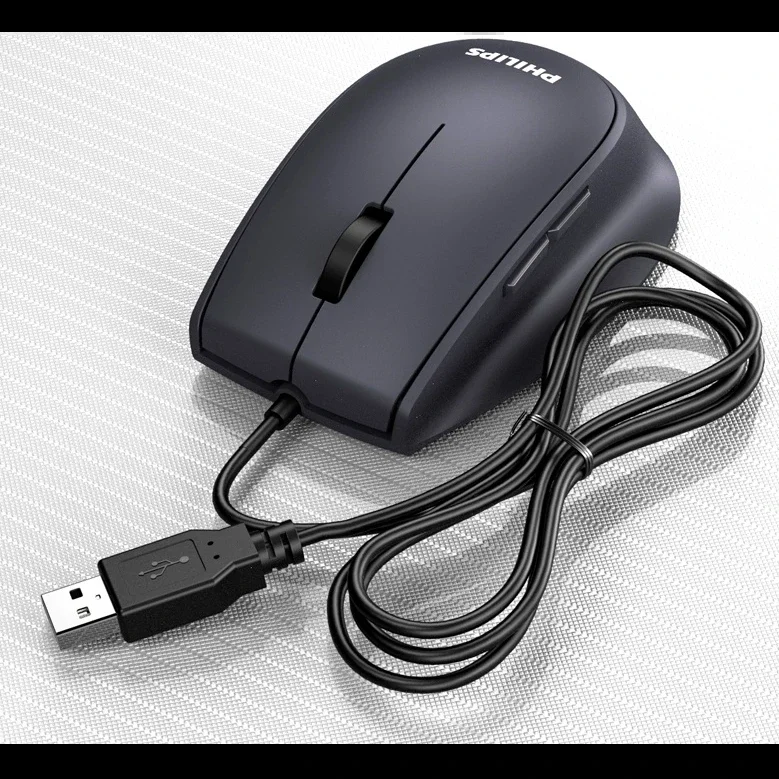 Мышь проводная Philips SPK7327 черный, 1600 dpi, USB, кнопки - 5