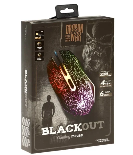 Мышь проводная Qumo BlackOut M03 черный, 3200 dpi, USB, кнопки - 6