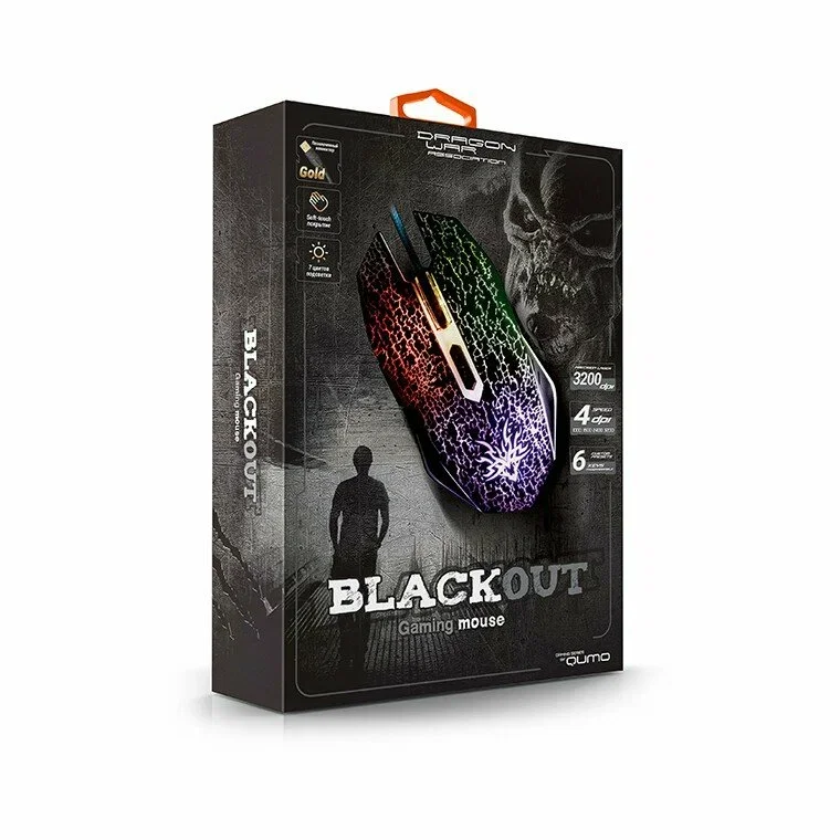 Мышь проводная Qumo BlackOut M03 черный, 3200 dpi, USB, кнопки - 6