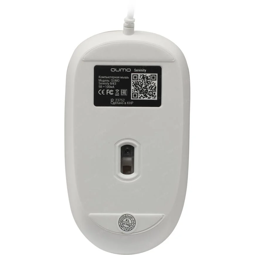 Мышь проводная Qumo Office M43 Serenity белый, 1000 dpi, USB, кнопки - 3