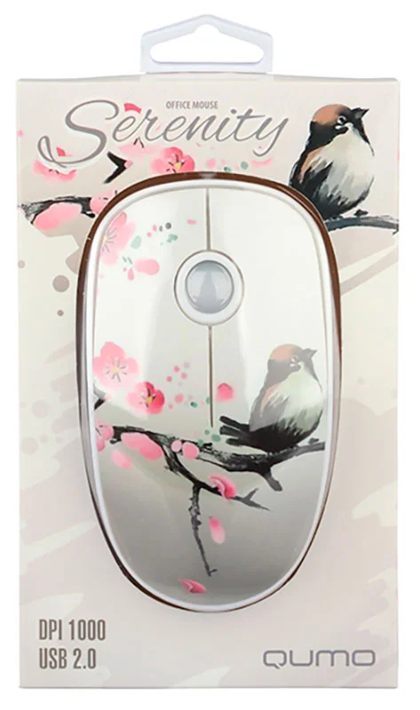 Мышь проводная Qumo Office M43 Serenity белый, 1000 dpi, USB, кнопки - 3